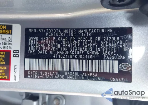 2019 Toyota Avalon Limited из США, поврежденный, VIN 4T1BZ1FB1KU021461